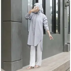 Kemeja Long Tunik Katun Linen - Kemeja Oversize - Kemeja Linen Panjang