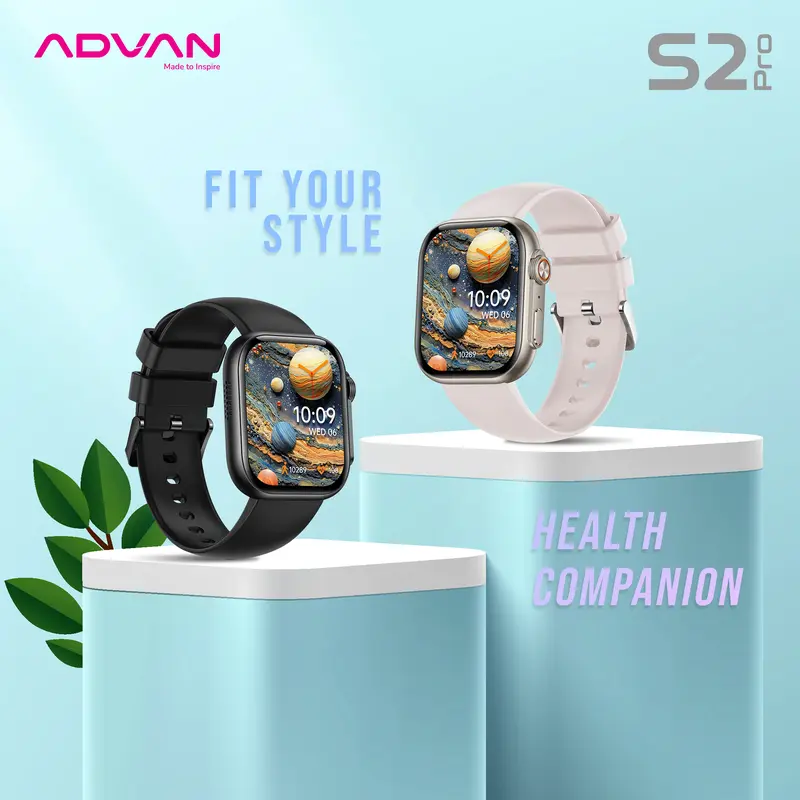ADVAN Smartwatch S2 PRO AMOLED Display 1.95" inch Slim AI Voice Assistant Bluetooth Call Waterproof IP68 Touchscreen Health Monitoring 6