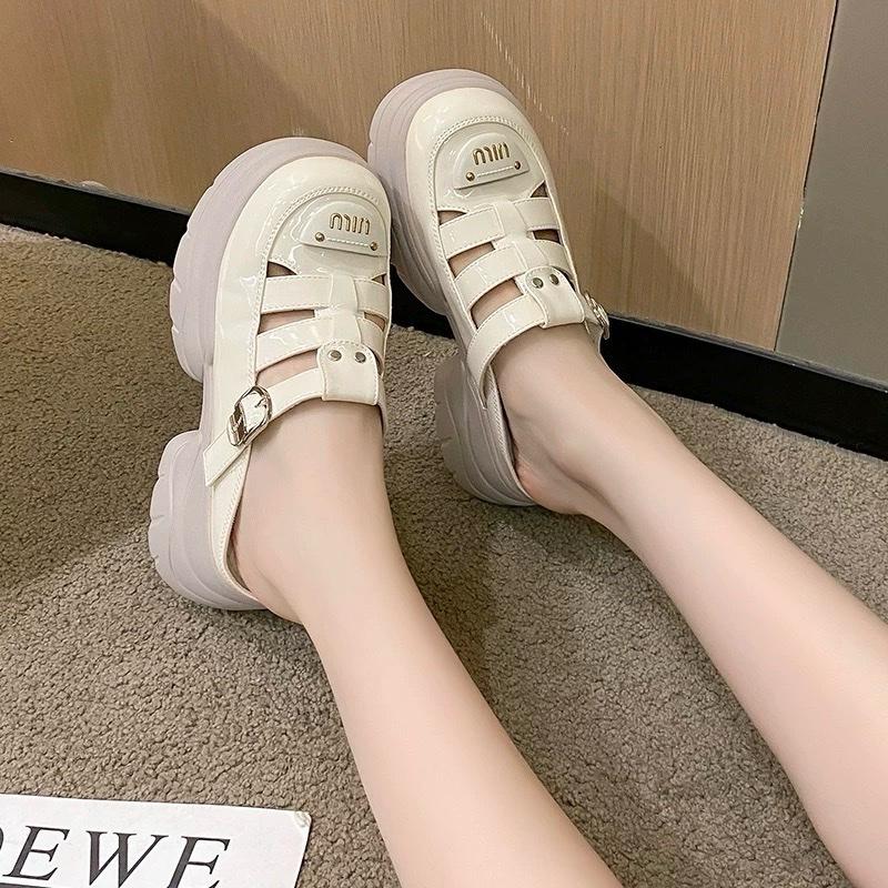 Sục rọ quai da độn đế cao 6cm, giày sục đế cao phong cách trẻ trung hàng VNXK