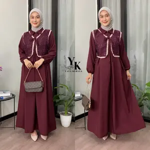 Gamis lebaran dress burgundy terbaru 2026 OOTD muslim kekinian gamis mewah harga murah gamis brokat kondangan pesta pernikahan baju hari raya