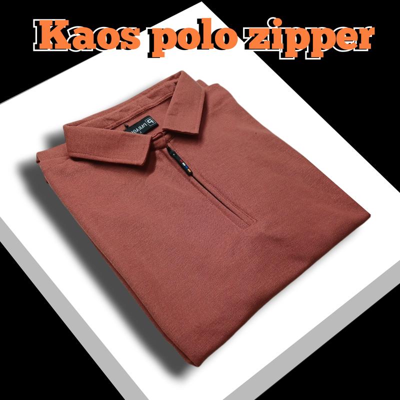 Baju Kaos Polos Shirt Resleting Depan Lengan Pendek Kerah Polos Zipper Katun 6