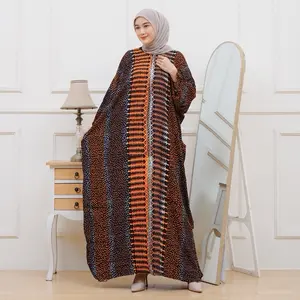 Kaftan Pelangi Jumbo Batik Cap Rayon Homedress Gamis Wanita Muslim Dewasa Zipper Busui Adem Nyaman Cantik Mewah Panjang Syari