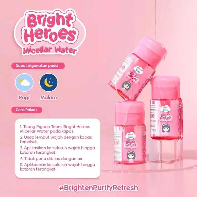 PIGEON TEENS BRIGHT HEROES MICELLAR WATER 100 ML| Micellar Water Pembersih Wajah Double Cleansing 2