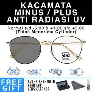 Kacamata Cat Eye 6073 Minus & Plus ANTI RADIASI UV & Photocromic Hp, Laptop, Gadget Normal s/d -5.00 Sinar Biru Blocking Korea Fashion Oval pria & wanita Black Blue Frame Gold