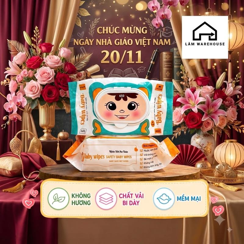 Combo 10 Gói Khăn Ướt Gấu 300g-350g Baby Wipes Khổ Lớn Vải Bi Dày Không Hương Liệu An Toàn Cho Da Nhạy Cảm - LÂM WAREHOUSE