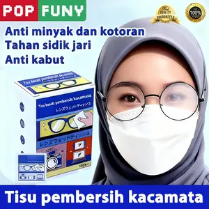 【POP FUNY】Tisu Basah Kacamata – 100 Lembar, Sekali Pakai, Efektif Bersihkan Minyak & Sidik Jari, Cocok untuk Glasses  Lensa dan Layar