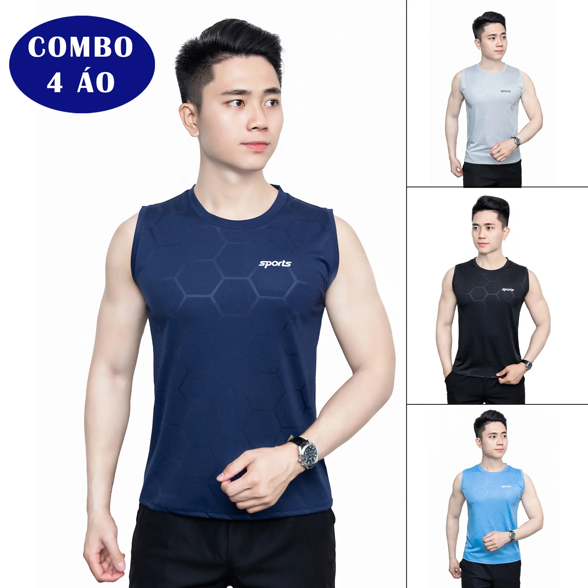 [COMBO 2-3-4 ÁO] ba lỗ sát nách dập vân lục giác chất liệu thun lạnh mềm mịn co giãn 4 chiều thoáng mát Menswear Tonoru