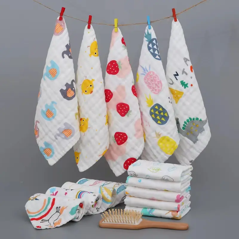 Khăn Vuông Cho Em Bé, Chất Liệu Cotton, Siêu Mềm, Thích Hợp Cho Trẻ Mới Biết Đi Và Trẻ Em, Khăn Tay Và Lưng, Thiết Kế Hoạt Hình, Thấm Hút Nước