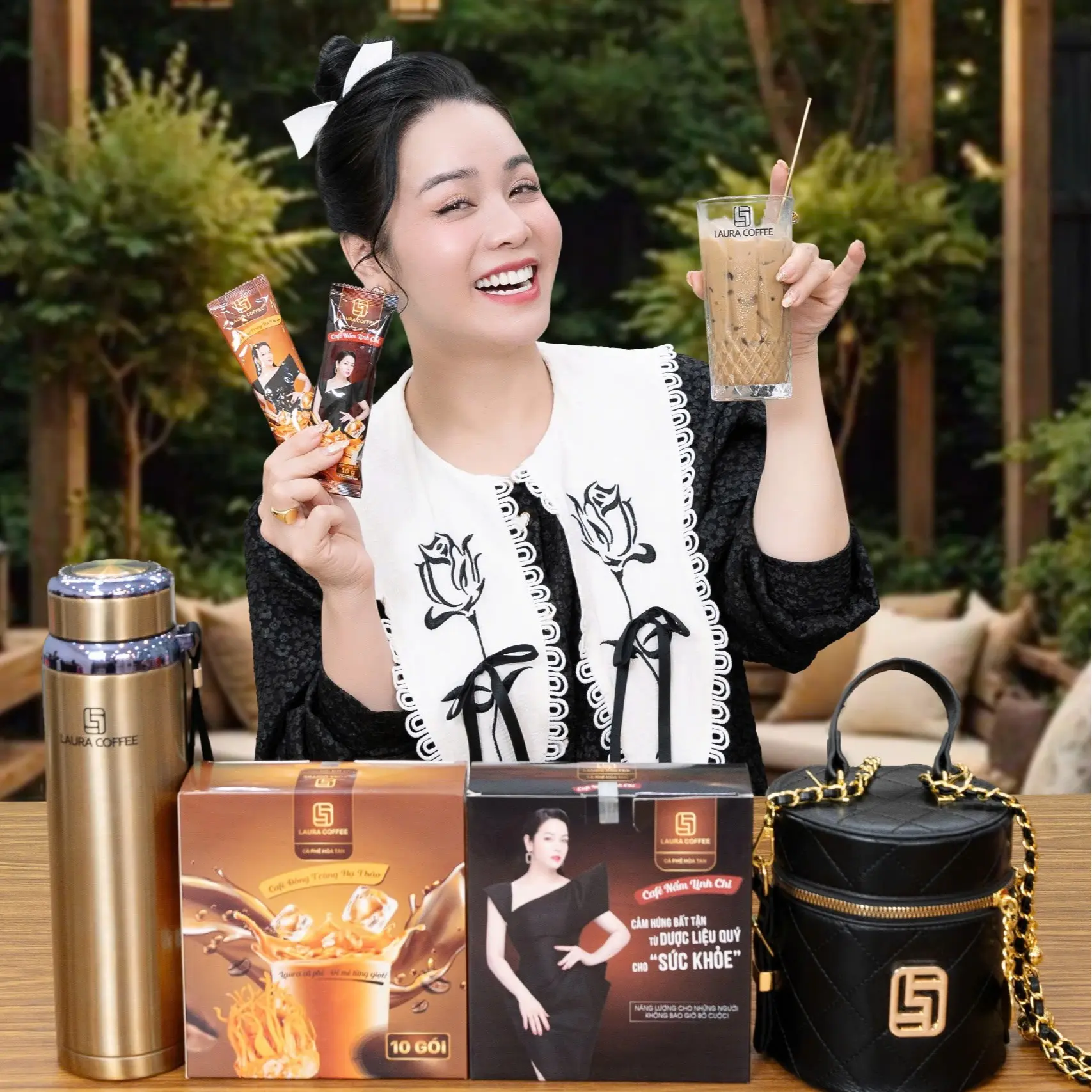 (M21) 6 Hộp 2 vị Cà Phê Laura của Nhật Kim Anh - Gồm 3h Linh Chi Và 3h Đông Trùng (Ko Quà)