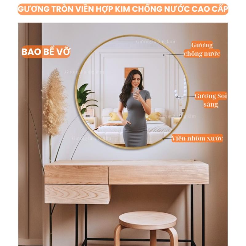  Gương tròn treo tường Decor Phòng đủ size gương trang điểm soi nịnh Trang Trí Nhà gương khung hợp kim chống nước tặng phụ kiện treo tường. Đồng 