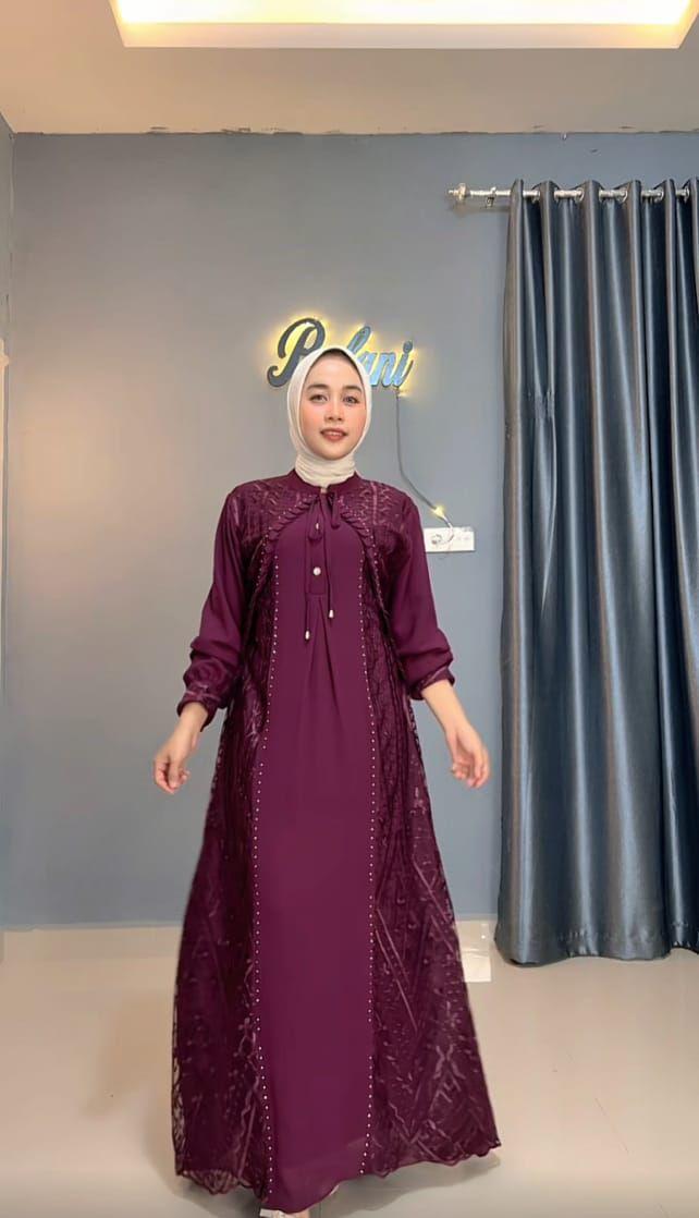 JASMINE DRESS GAMIS BURKAT SULTAN MAHOGANY BURGANDY GAMIS PESTA MEWAH ELEGAN