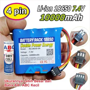 BATERAI LITHIUM, BATRE MAINAN ANAK RC DOUBLE POWER TYPE 18650 7.4v 10000mAh SOKET HITAM 2 PIN  4 PIN