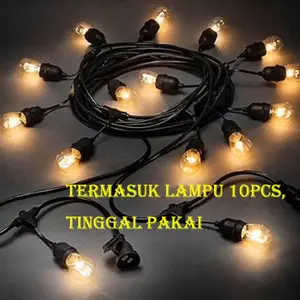 Kabel fiting lampu cafe gantung 10m 10fitting dekorasi outdoor + Lampu kuning 10 pcs