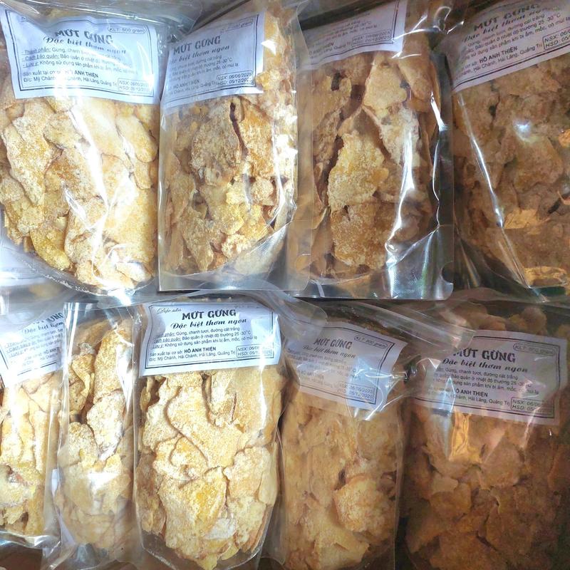 Mứt Gừng Gói 500g - Làm từ củ Gừng Sẻ, miếng nhỏ vừa ăn, thơm cay chuẩn vị