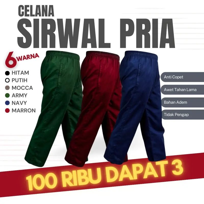 100 ribu dapat 3 Celana Sirwal Muslim Pria Dewasa 1