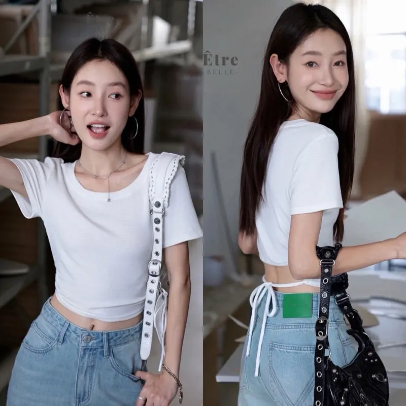 Etre Belle Shop | Nara Top | Atasan T-Shirt Crop Top Y2K Wanita Katun Polos Casual Korean Style Kaos Fit Slim Panjang Tee 0