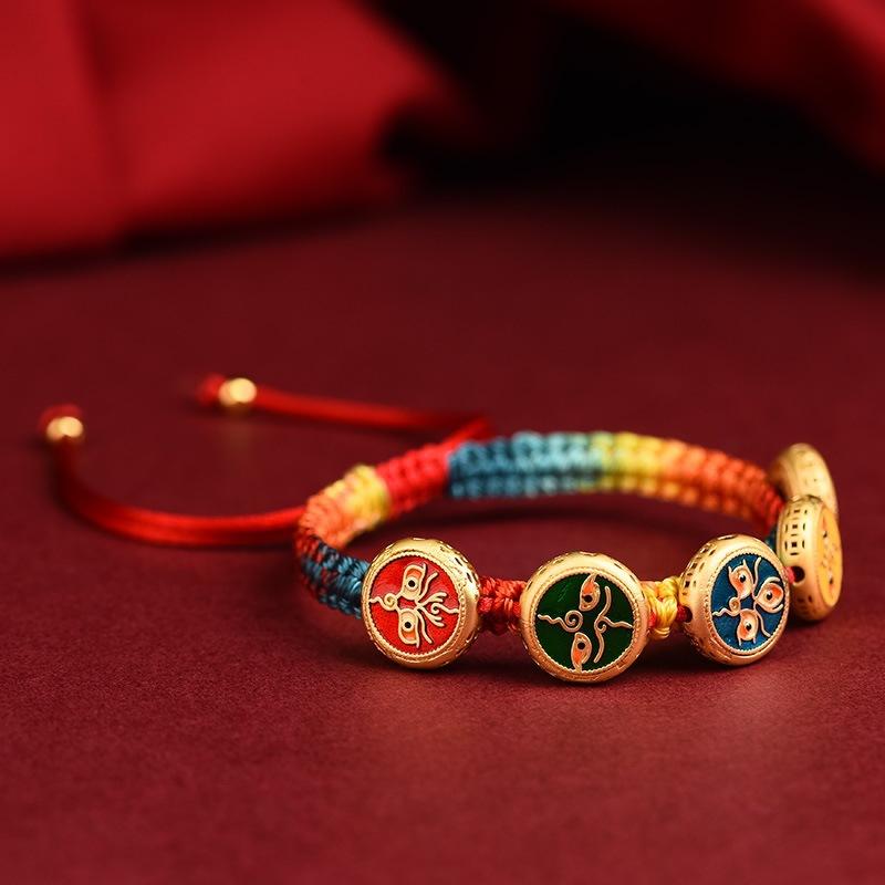 Colorful Braided Rope Tibetan Woven Five Gods of Wealth Carrying Strap Handmade Woven Cotton Thread Bracelet Men's and Women's Ornament 3
