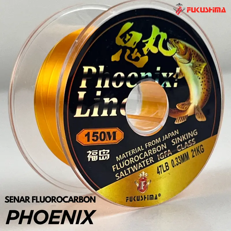 Senar Pancing 150 Meter Warna Kuning Emas Galatama Fluorocarbon Fukushima Phoenix/ Senar Anti Keriting Saltwater Fast Sinking Fluorocarbon Composite 0
