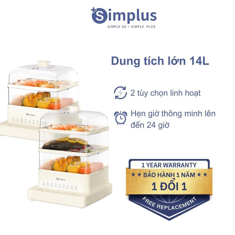 SimplusVN Nồi hấp điện Simplus,Đa năng 3 tầng lắp ráp linh hoạt DZEG003,Dung tích lớn 14L 9L,Hấp trứng cá bánh ngọt Bảo Hành 1 Năm Chỉ Đổi Không Sửa 