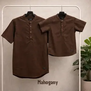 COTTONZY Koko Couple Ayah dan Anak Laki Laki Warna MAHOGANY Usia 1 Tahun Remaja Dewasa dan Big Size Bahan Katun Premium Model Simple untuk Acara Formal dan Casual