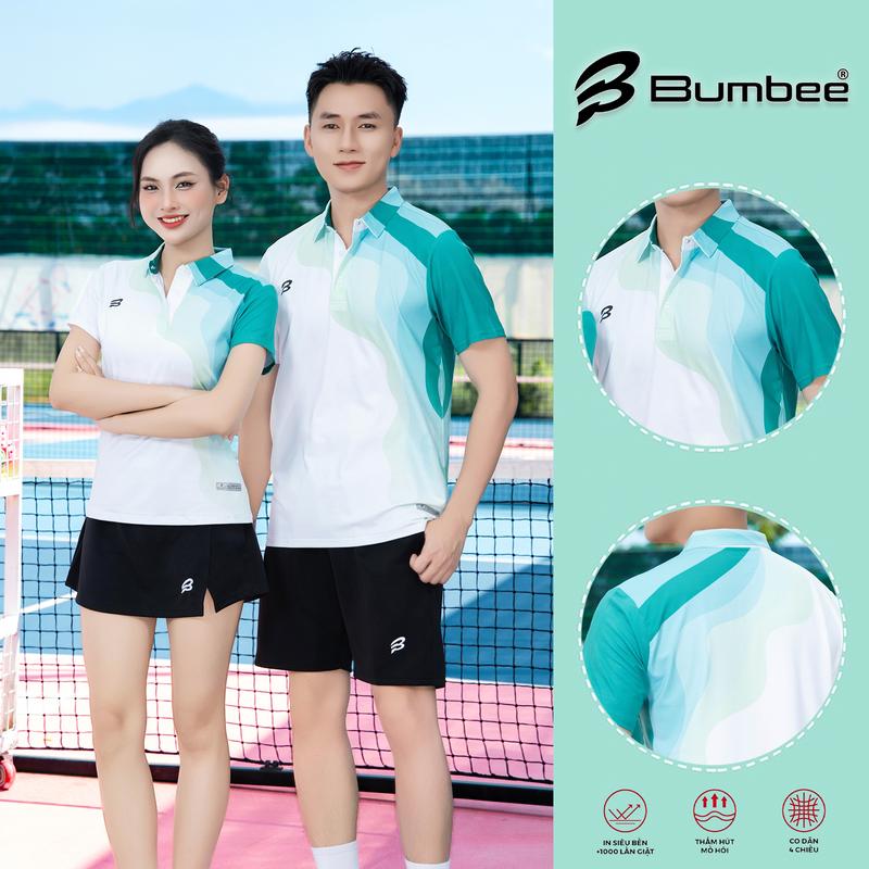 Áo Thể Thao Đôi Nam Nữ Cổ Bẻ Xanh Trắng – Áo Cầu Lông, Tennis, Pickleball (8810 lá)