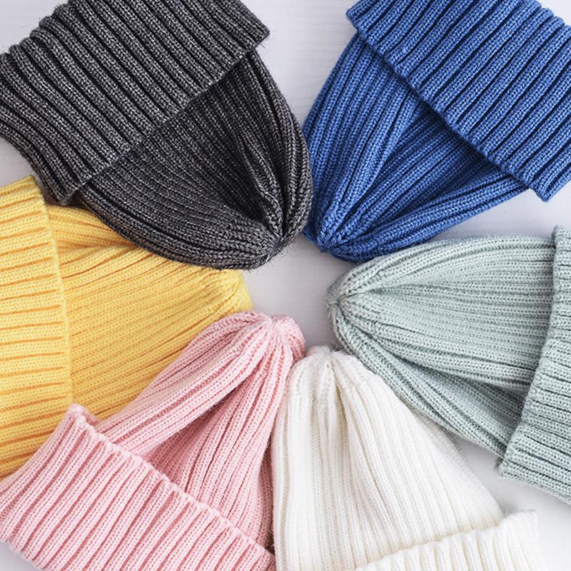 6 Months To 5 Years Baby Kids Winter Warm Ribbed Knitted Beanie Hat New Sweet Solid Candy Color Toddlers Windproof Cap 4
