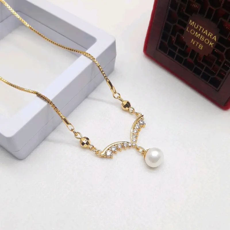 Gratis Cincin - Kalung Putri Permata Cantik Mutiara Asli Bersertifikat 0