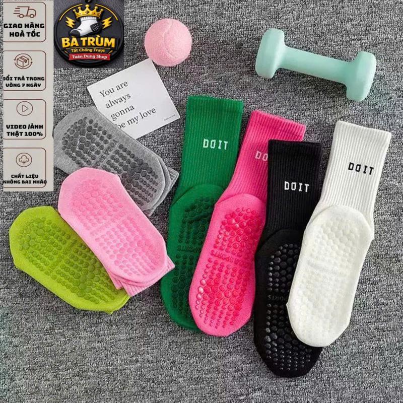 Tất Tập Yoga Pilates Doit Màu Trơn Sọc Silicon Chống Trơn Trượt Tất Thể Thao