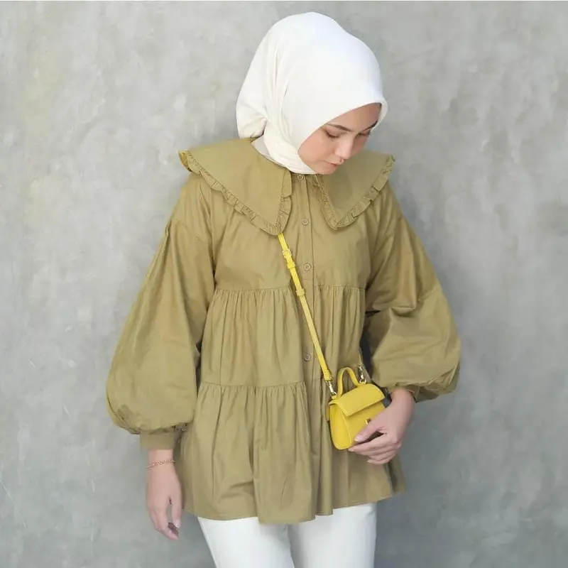 BLOUSE KOREA - LAMIA BLOUSE Busui Katun Rempel Panjang Wanita 0