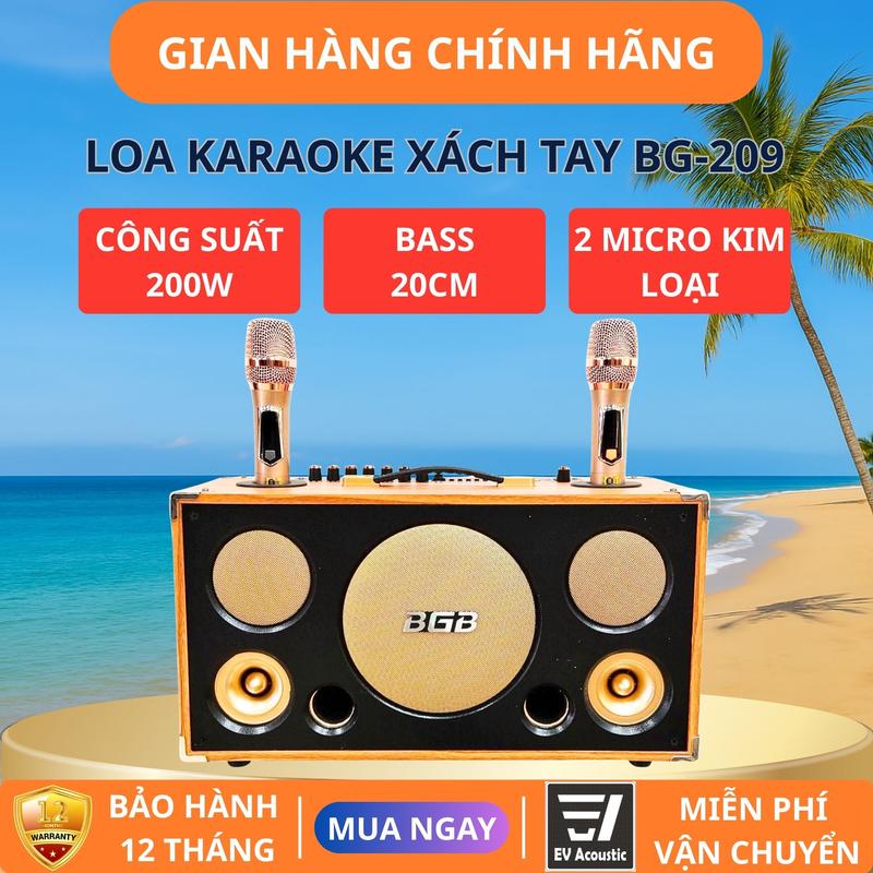 Loa Xách Tay Karaoke BG-209M | Bass 20Cm | Công Suất 200W | 5 Đường Loa 3 Đường Tiếng | Micro Kim Loại Chống Hú | EVACOUSTIC Chính Hãng