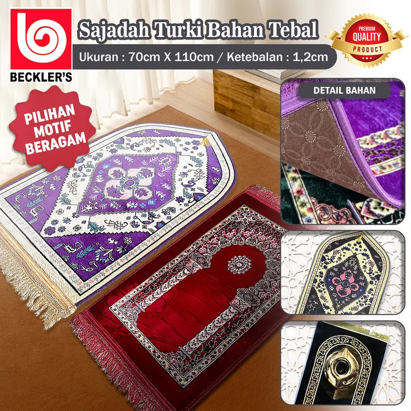 (Beckler's) Sajadah Malaysia Bulu Premium UK 70x110cm / Sajadah Kubah & Kotak Motif Turki Rumbai Bahan Tebal 0