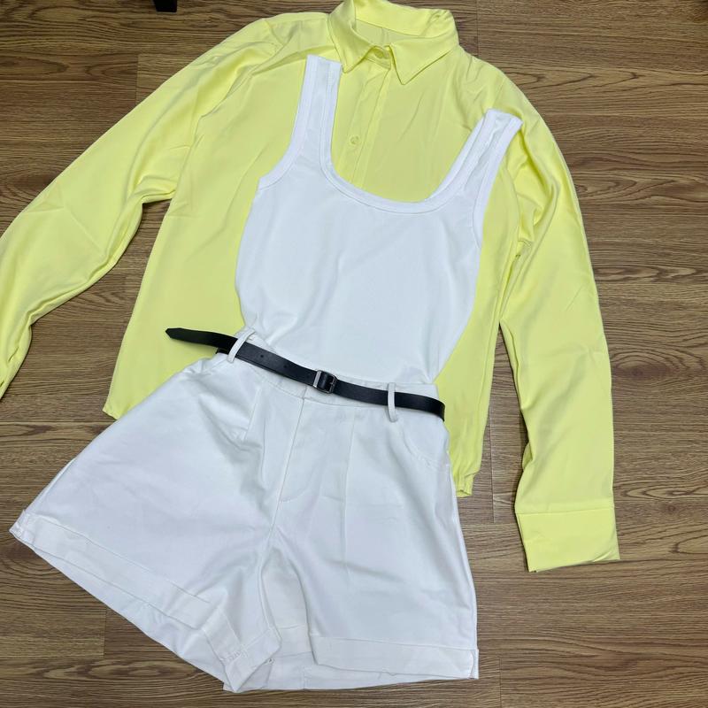 Sét đồ nữ sơ mi kèm ba lỗ trong phối quần đùi kaki trẻ trung phong cách năng động thích hợp mặc hè 6