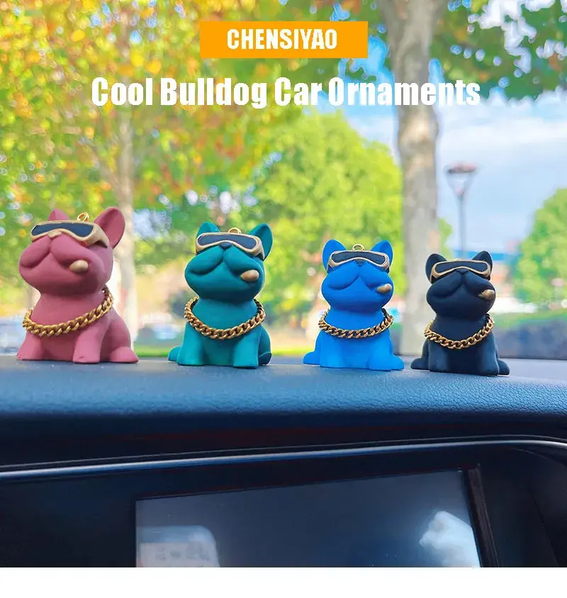 Anime Personality Bulldog Car Interior Decoration Trend Sunglasses Bulldog Auto Center Console Ornaments For Car Accessories