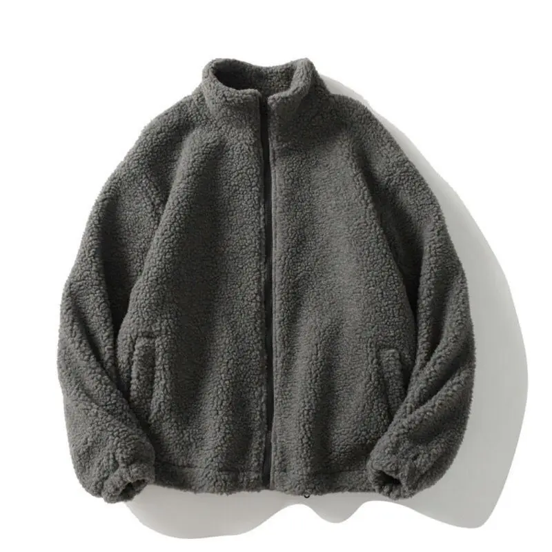 (BISA COD) Jaket Sherpa Turtle Neck Full Polos Depan Belakang Tebal Pria dan Wanita - Tebal