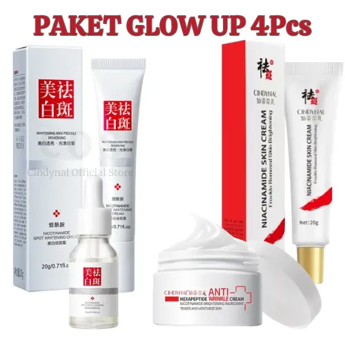PAKET CINDYNAL 4in1  WAJAH GLOWING CREAM FLEK SERUM ANTI KERUTAN & MEMUTIHKAN Perawatan Pelembab Aging Facial 0