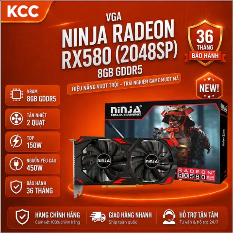 VGA NINJA RADEON RX580 8GB GDDR5 (2048SP) - Bảo hành 3 năm