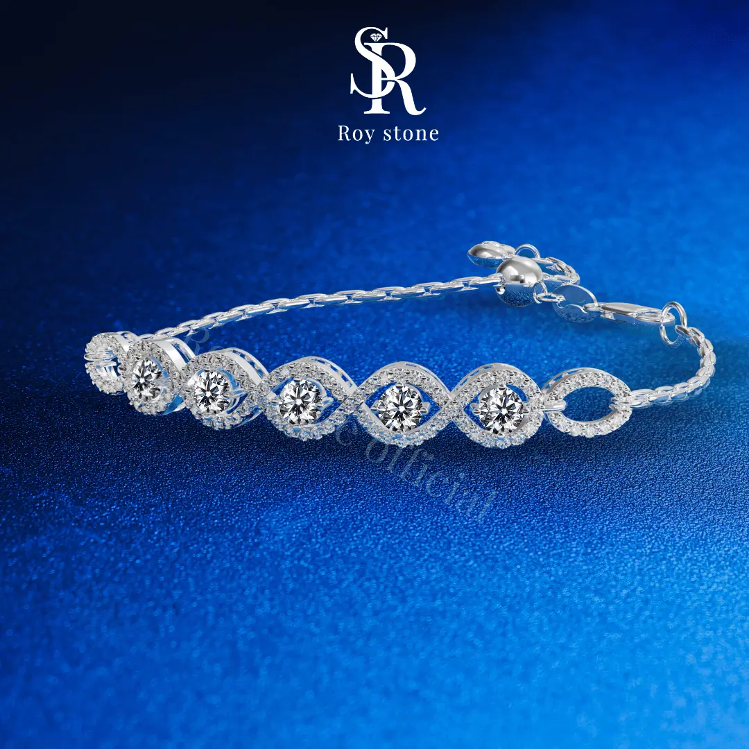 RoyStone - Gelang Wanita Moissanite Sertifikat GRA Original Lapis Emas - Paris Bracelet
