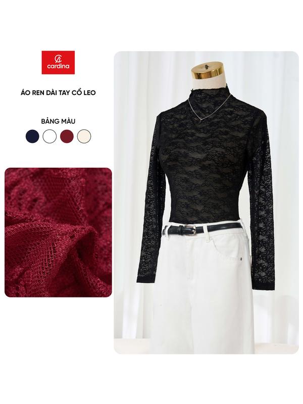  Áo giữ nhiệt ren nhung CARDINA vải co giãn dài tay cổ leo trendy 5ARD01 