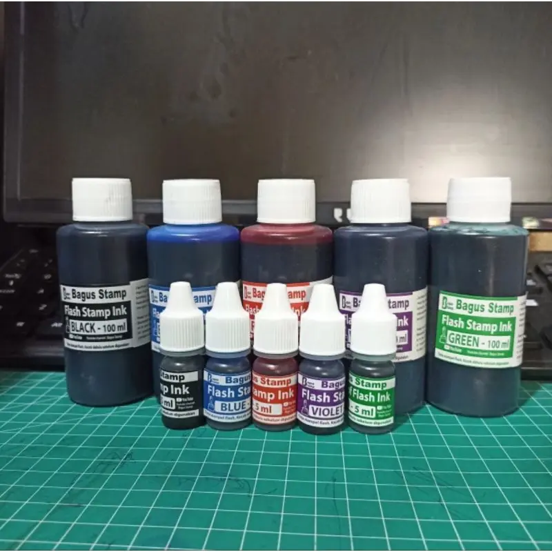 Tinta Stempel Flash Otomatis WATERPROOF Gagang Merah 5ml 5cc 100ml 100cc