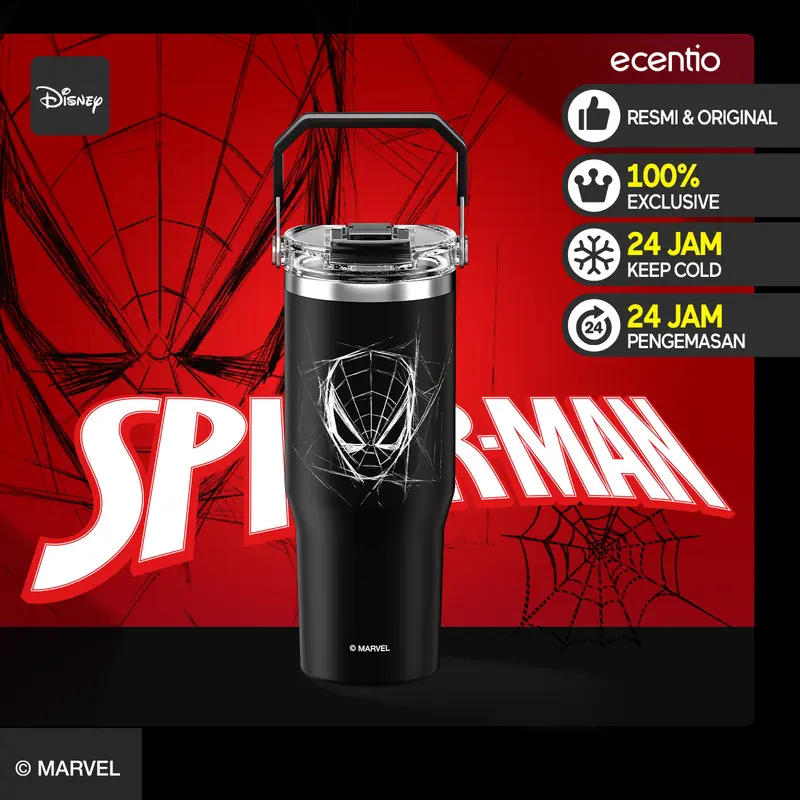 【LIVE】ecentio Tumbler Stainless Vacuum Spider-man 900ml Original Disney Marvel Portable Thermos Botol minum besar 0