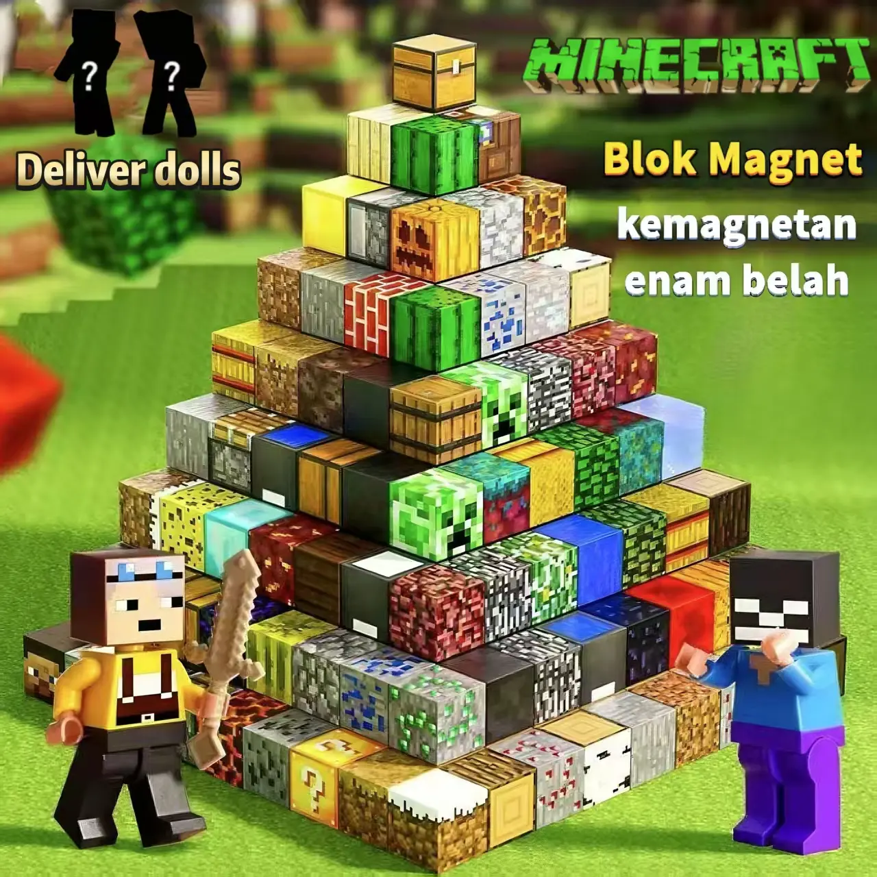 100PCS Magnetic Cube Toys Minecraft Theme Magnetic Building Blocks DIY Assembly Sculpture Stone Casual Puzzle Boy Toys Children'S Gifts Birthday Gifts STEM Educational Toys Square Magnets