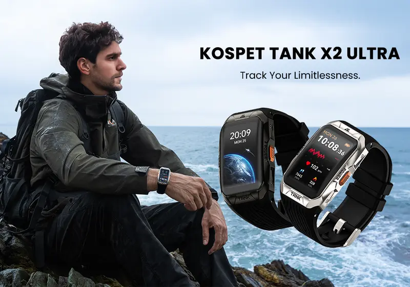 Product Introduction of KOSPET X2 Ultra with GPS&Calls, Smartwatch,Fitness Tracker,44-Day Battery Life,50M Waterproof, AMOLED Display, Full-Metal, Android and iOS Watches, Bluetooth, Smartwatch For Men,Watches For Men,reloj smartwatch Wearable,Smartwatches,Campss Fitness Tracker 1