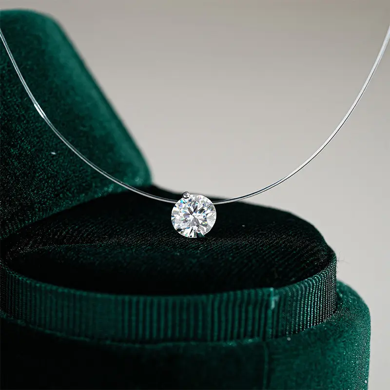 Smyoue 0.5-5CT Brilliant Cut Certified Moissanite Ne lace for Women Sparkling Fishing Pendant Pure S925 Plated 18k Gold