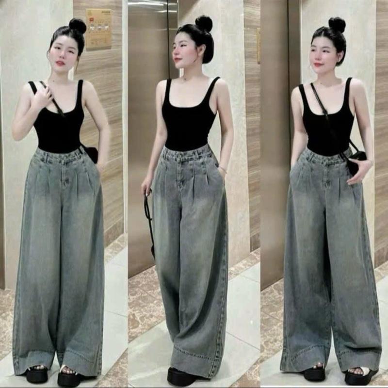 *BẢN NẤM LÙN + BẢN THƯỜNG * Quần suông ống rộng xếp ly gấu to 8cm lưng cao HACK dáng che khuyết điểm