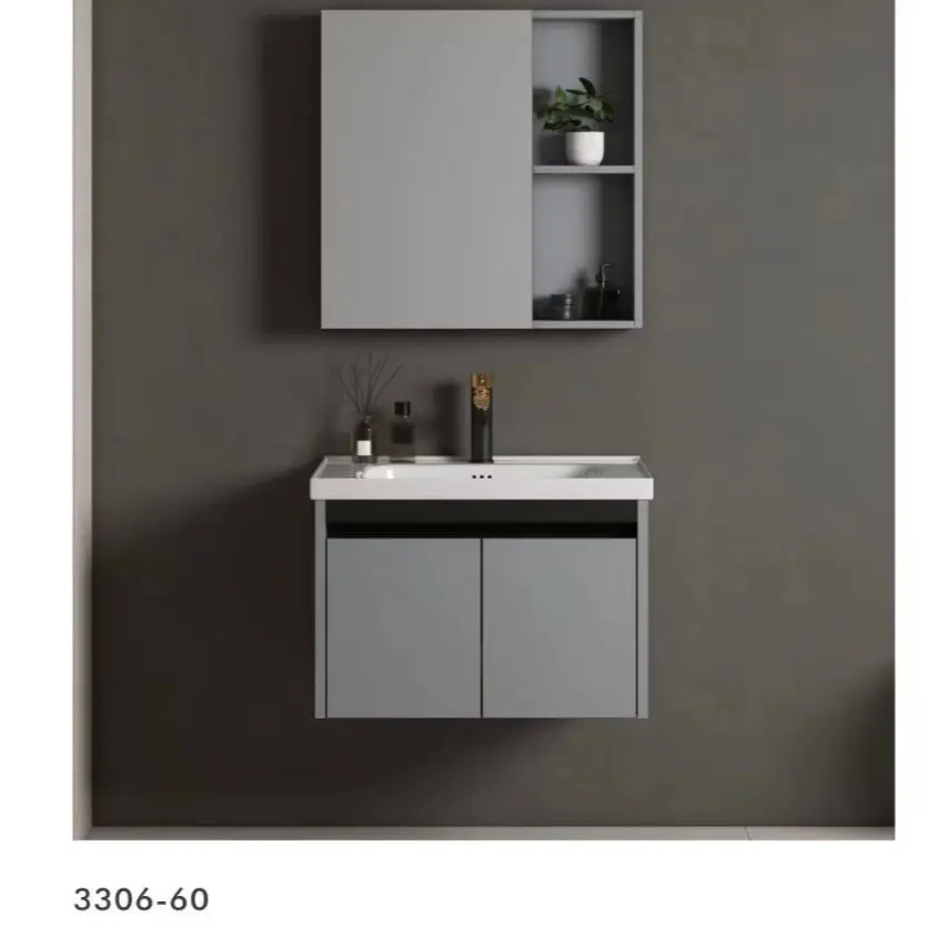 SG stock. Bathroom vanity set c/w mirror cabinet, aluminum panel cabinet with stainless steel door panel complete with ceramics basin (3306-60)
