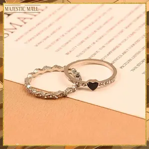 Cincin Set Motif Cantik Love Dan Gerigi Perak Rings 1228