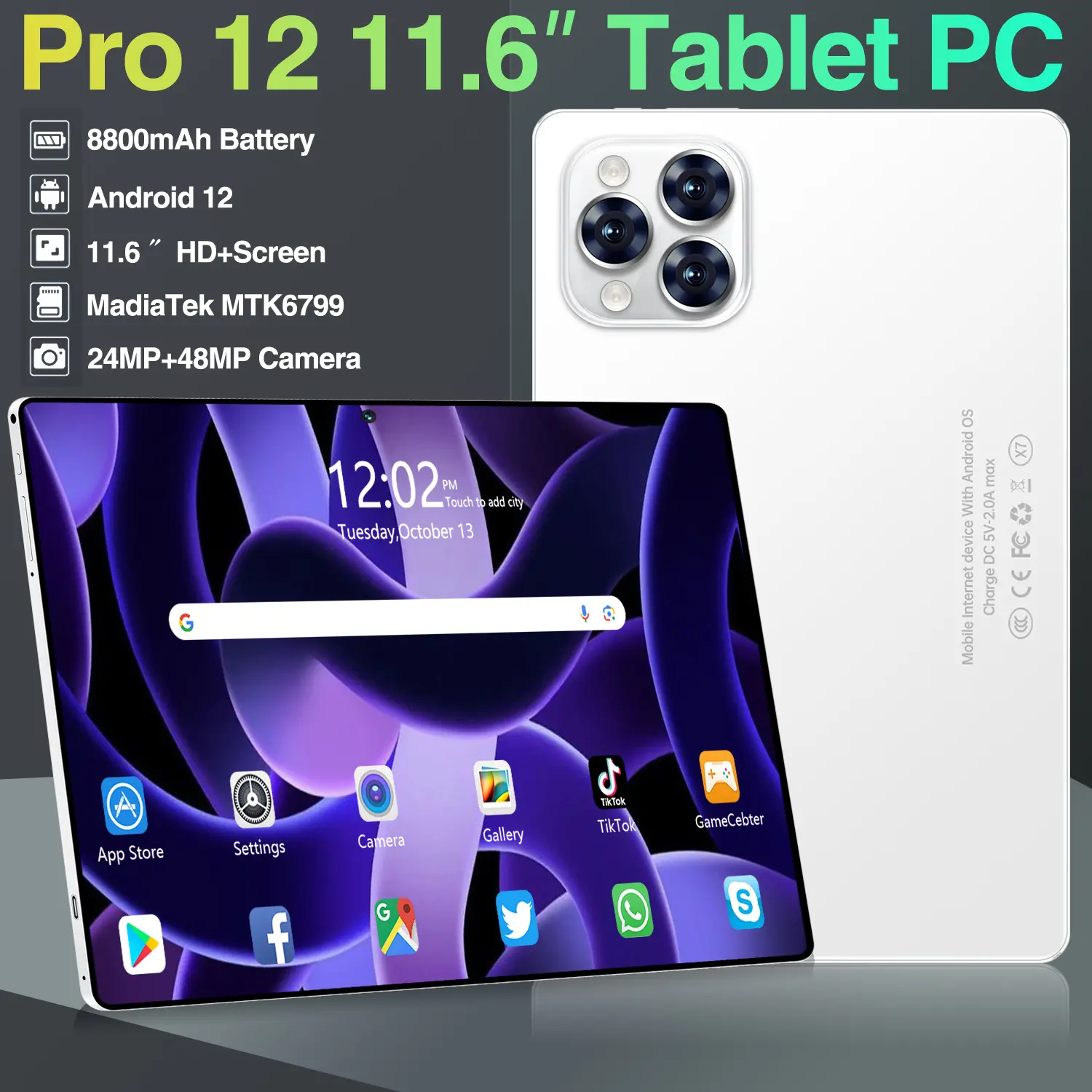 【free wireless mouse keyboard】pro 12 Tablet PC Asli Baru Tablet Android Murah 12GB+1TB 11.6inch Layar Full Screen Layar Besar Free keyboard 5G Dual SIM Tablet Untuk Kartu Wifi