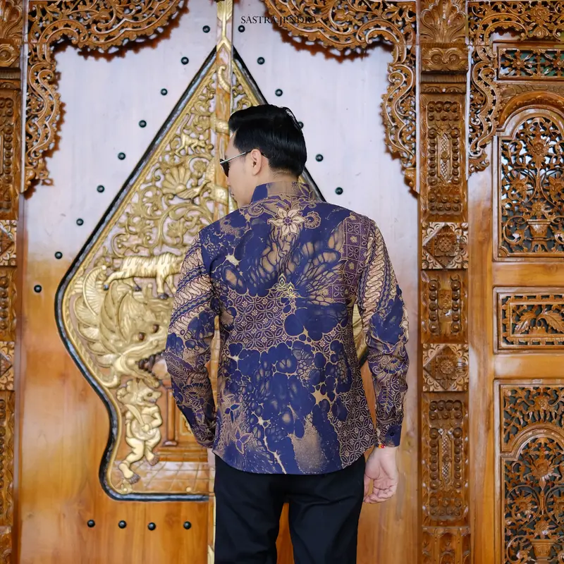 BATIK SASTRA JENDRA. BAJU BATIK PRIA LENGAN PANJANG MEWAH. MOTIF MARMER UNGU SBL22 3