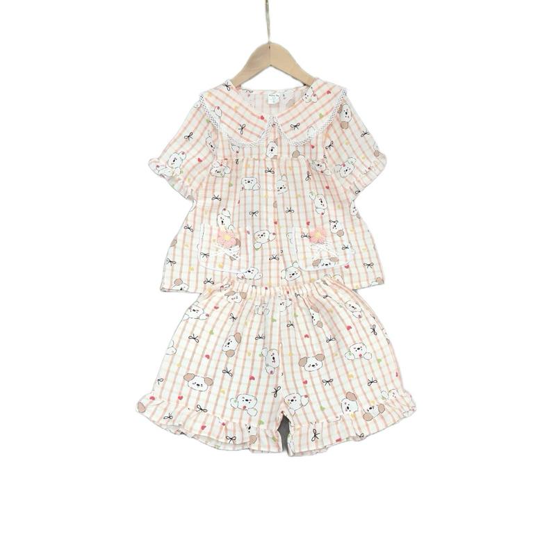  MÃ 168: 20-50kg. Bộ đồ quần đùi pijama cổ bẻ  bèo bé gái size đại chất liệu đũi hàn coton mềm mịn mát . Bộ đồ mặc nhà thoáng mát thấm hút mồ hôi đồ  ngủ bằng lụa    ngắn 