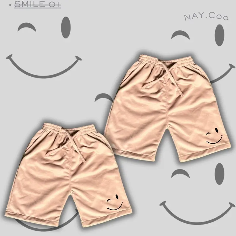 NAY.Co - Celana Pendek Anak Unisex BabyTerry Premium Laki-Laki Perempuan Usia 2-13 Tahun Fashion Cargo Kids Orange dengan Tali Hiasan Karet Elastis dan Desain Smiley Sport Smile 1 2